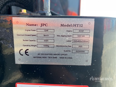 2025 JPC HT12 Mini-pelle  (Unused)