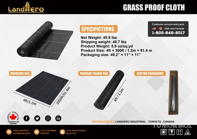 2025 Landhero 4 ft x 300 ft Grass Proof Cloth (Unused)