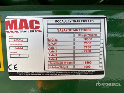 2024 McCauley A2GP14 Bogie/A Off-Road End Dump Trailer (Unused)
