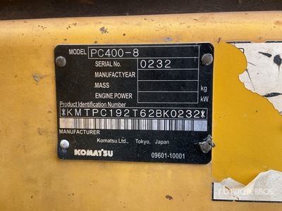 2013 Komatsu PC400-8 Tracked Excavator
