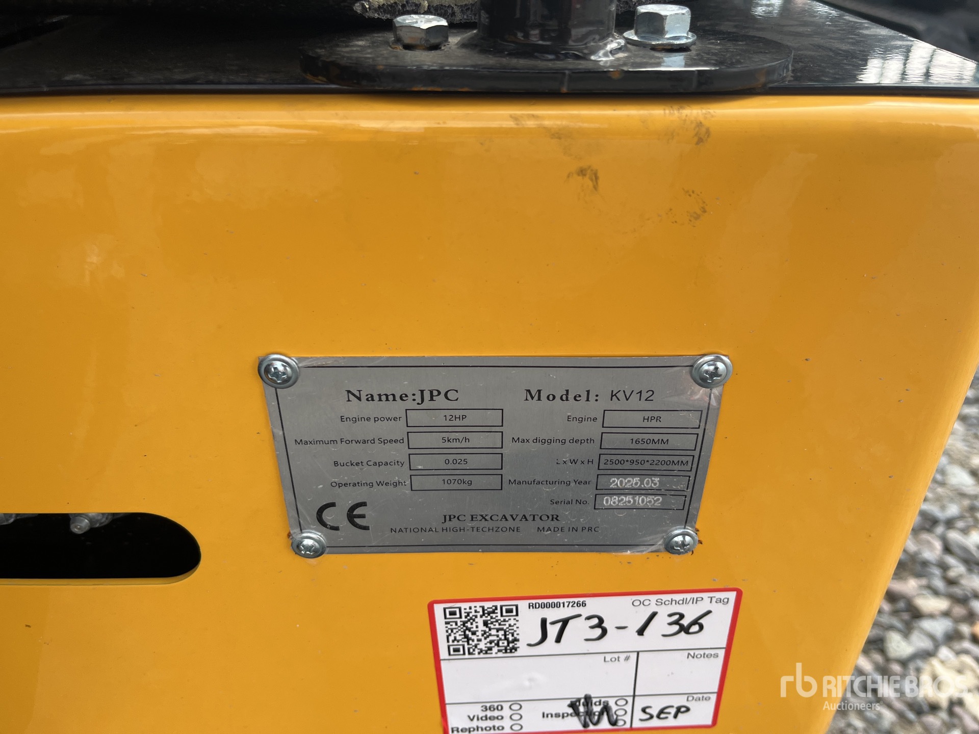 2025 JPC KV12 Mini-pelle