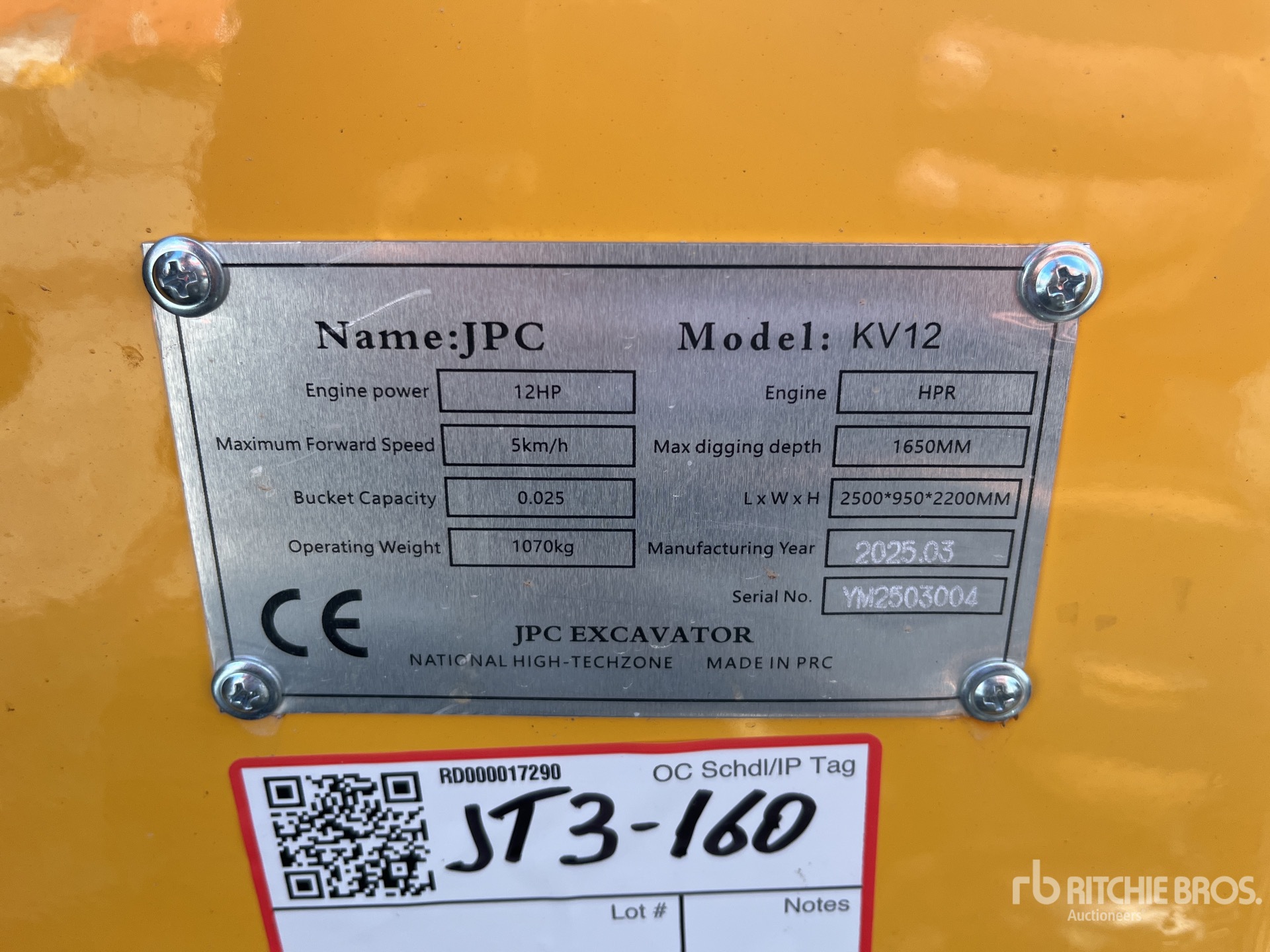 2025 JPC KV12 Mini-pelle
