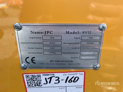 2025 JPC KV12 Mini-pelle