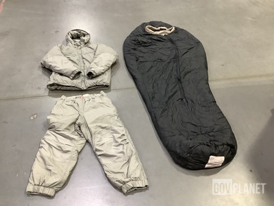 (3) Extreme Cold Weather Sleeping Bags, (8) Pairs of Trousers & Assorted Items
