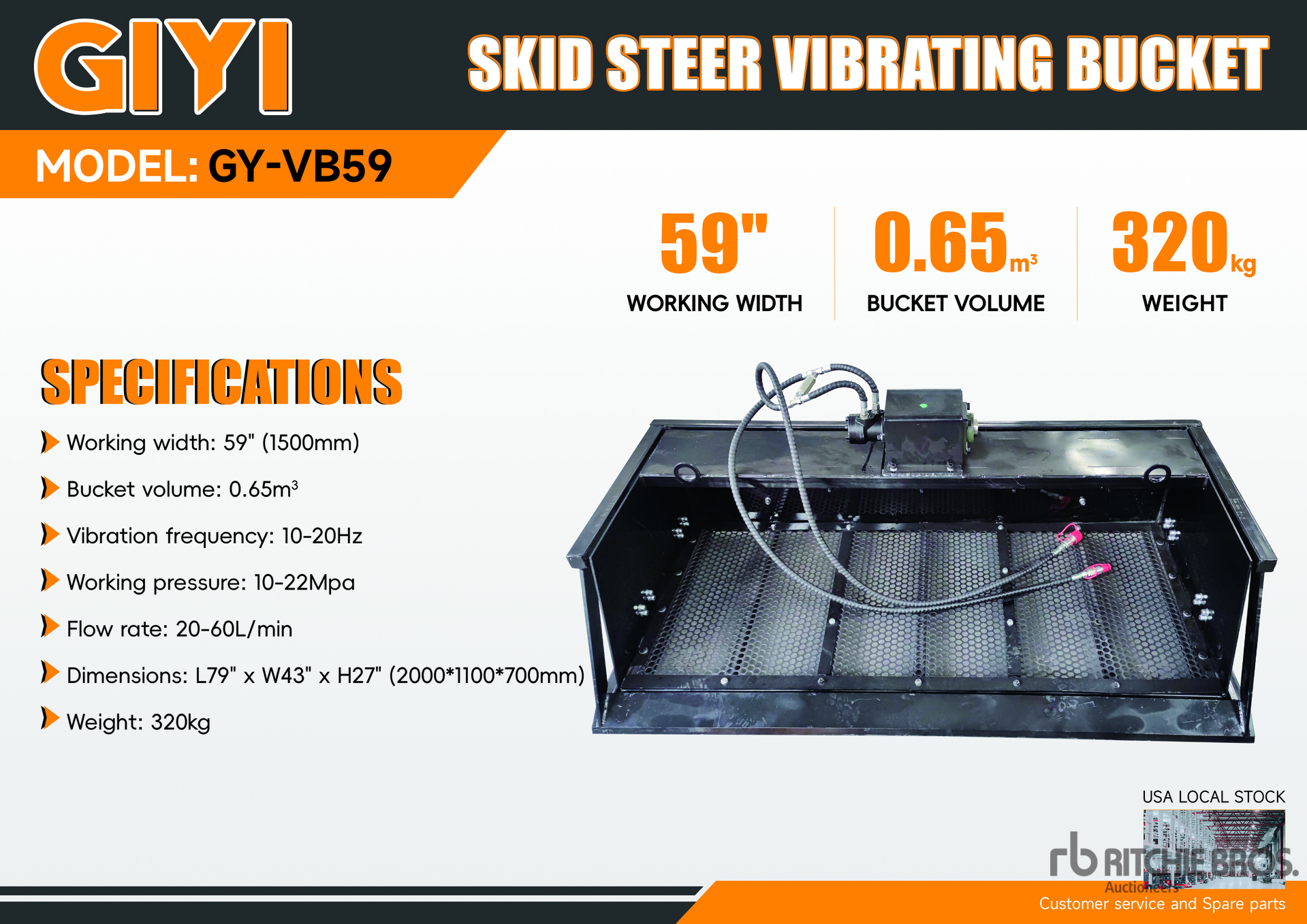 2025 GIYI GY-VB59 59 in Vibrating Skid Steer Screening Bucket (Unused)
