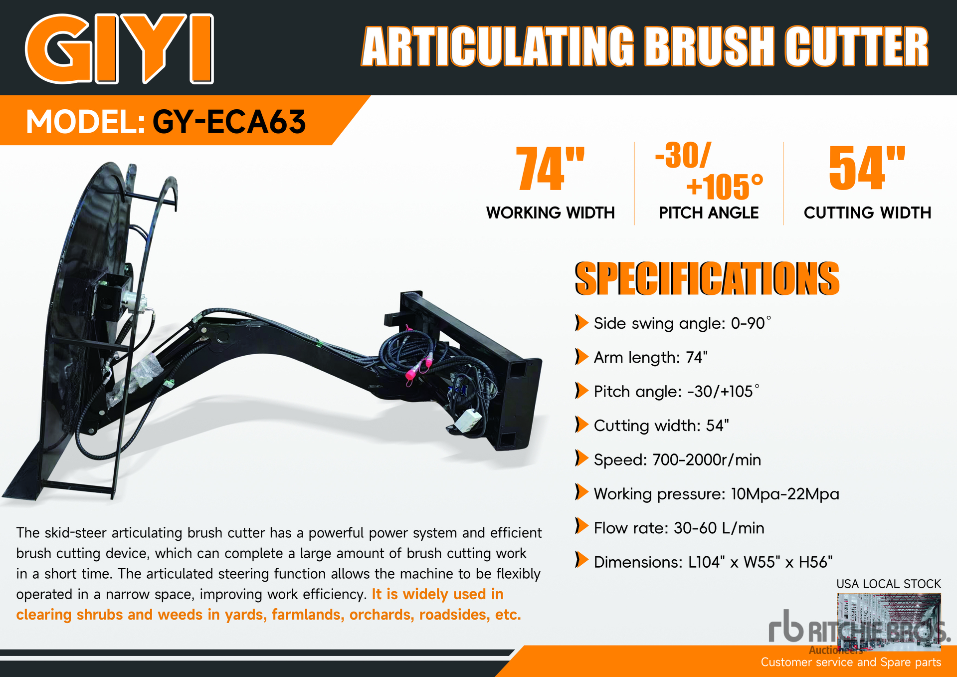 2025 GIYI GY-ECA63 Mini Faucheuse pour chargeuse à différentiel (Unused)