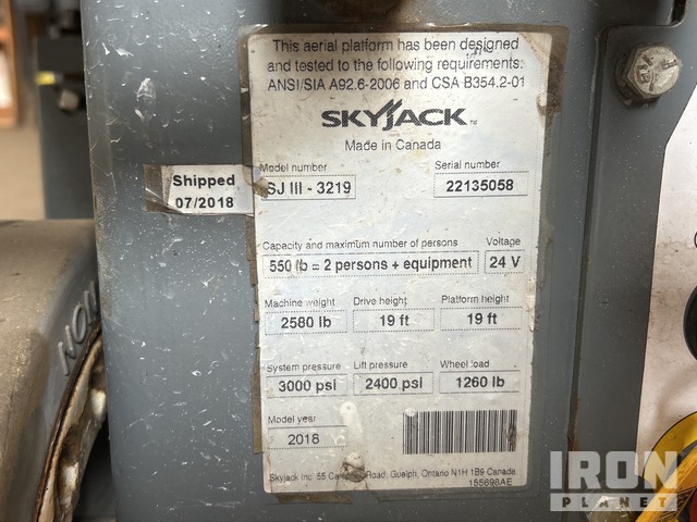 ELEVADOR TIJERA 2018 SKYJACK SJIII3219