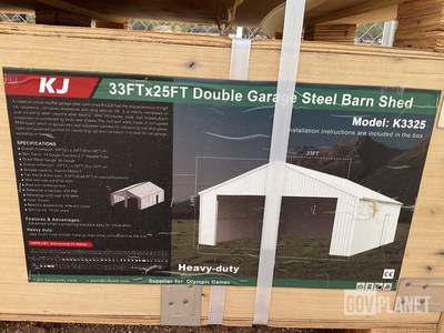 KJ K3325 Double Garage Steel Barn Shed - Unused