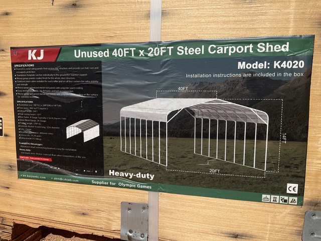KJ K4020 Steel Carport Shed - Unused KJ K4020 Steel Carport Shed - Unused