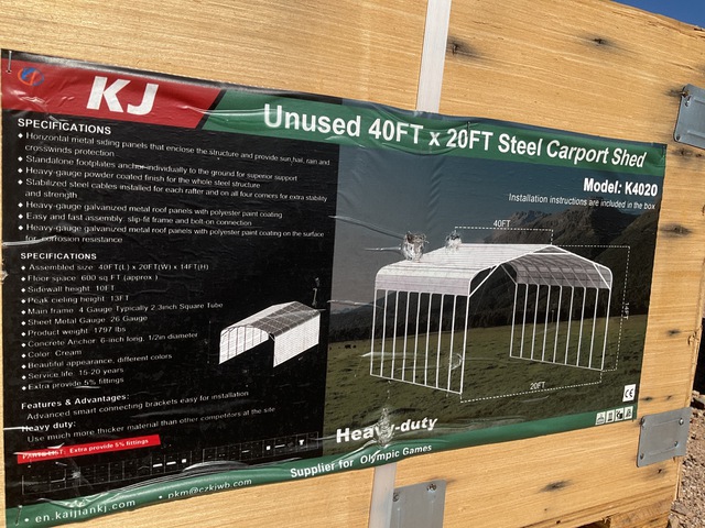KJ K4020 Steel Carport Shed - Unused KJ K4020 Steel Carport Shed - Unused