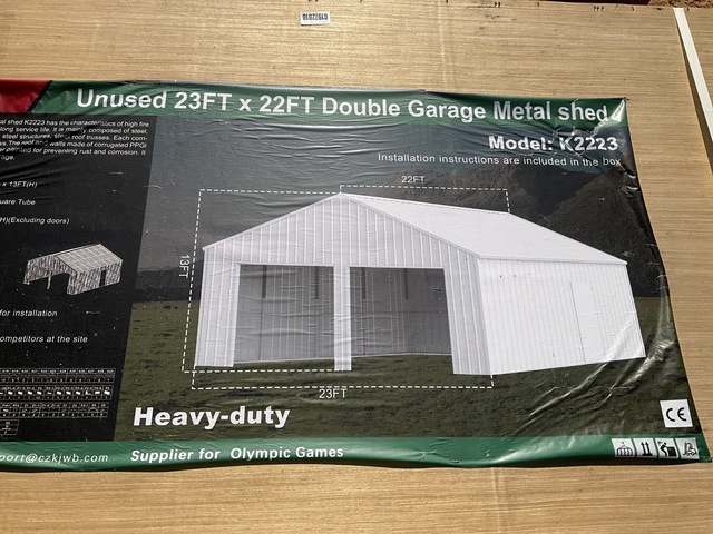 KJ K2223 Double Garage Metal Shed - Unused KJ K2223 Double Garage Metal Shed - Unused