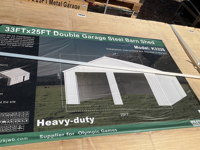 KJ K3325 Double Garage Steel Barn Shed - Unused KJ K3325 Double Garage Steel Barn Shed - Unused