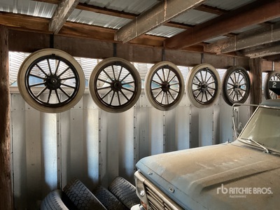 Quantity of (5) antique wheel and tires
