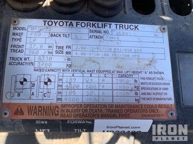 MONTACARGAS 2008 TOYOTA 8FGU25