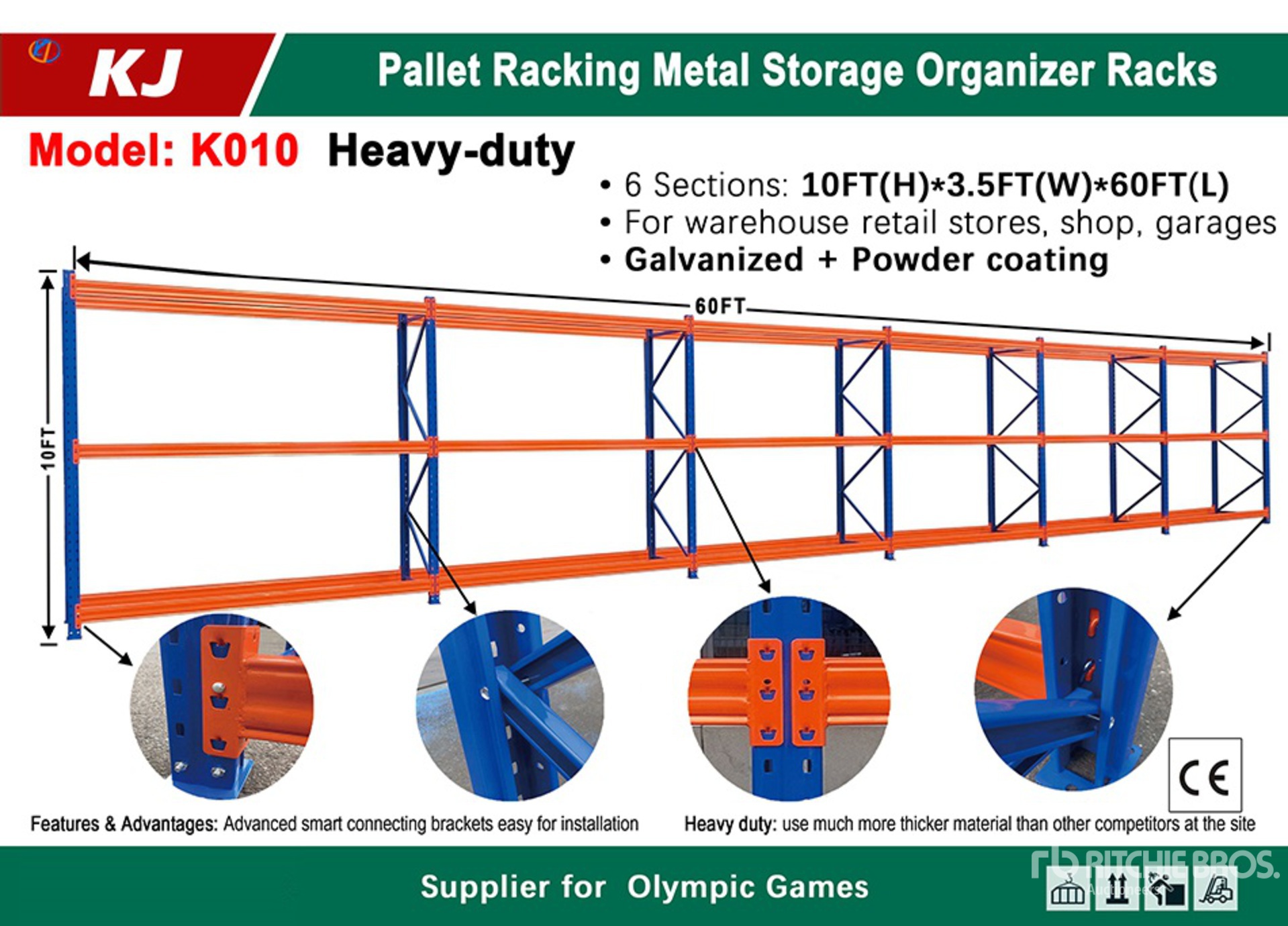 KJ K010 3 ft 6 in x 60 ft Palettenregale (Unused)