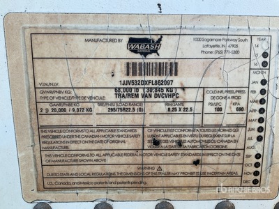 2015 Wabash DVCVHPC 53 ft x 102 in T/A Van Trailer