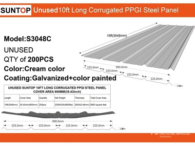 Quantity of (200) 2025 SUNTOP S3048C 35 in x 10 ft Corrugated PPGI Steel Panels (Unused)