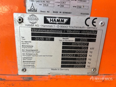 2012 Hamm 3518HT Smooth Drum Compactor