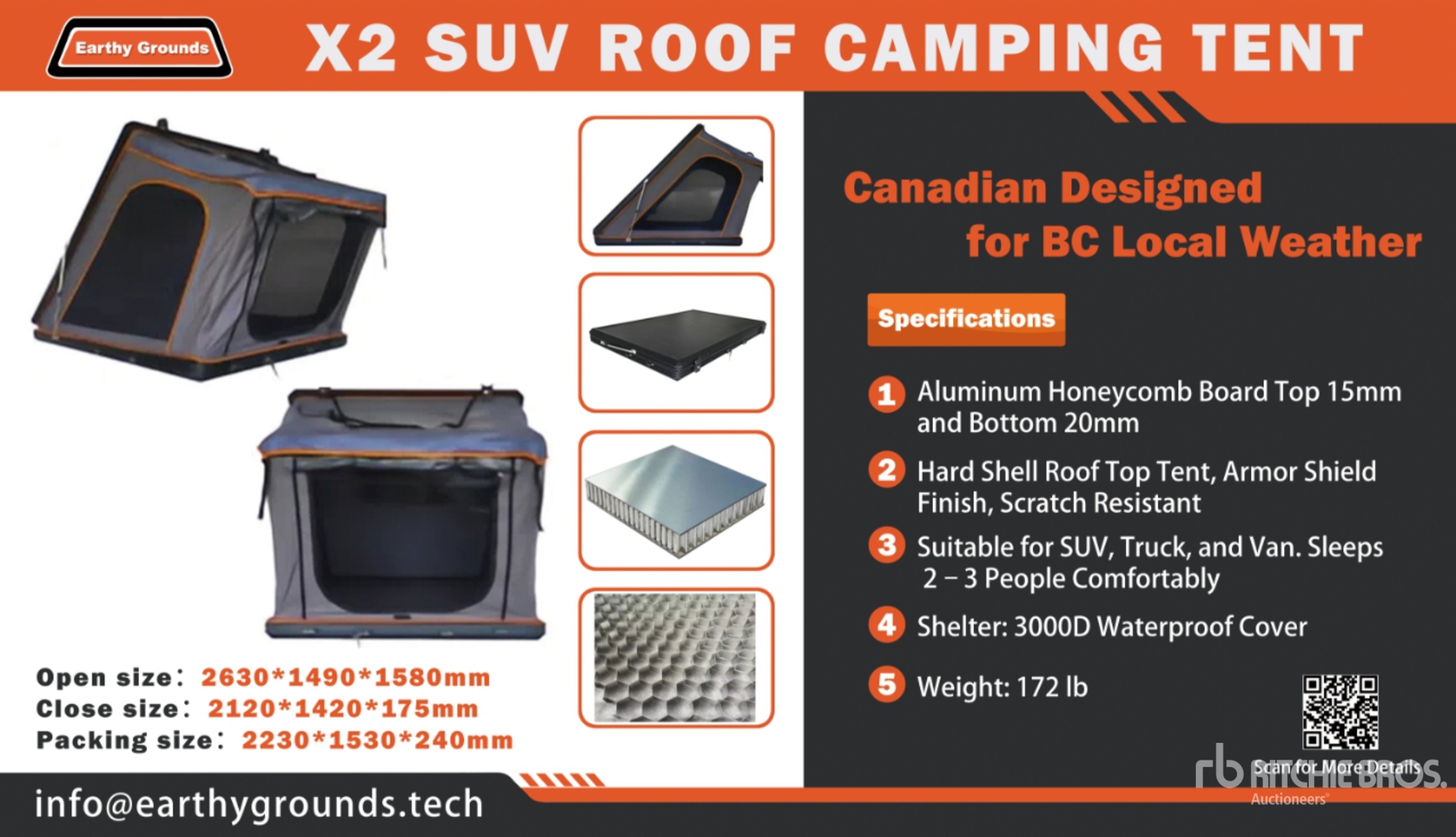 EG EarthyGrounds X2 Roof Camping Tent (Unused)