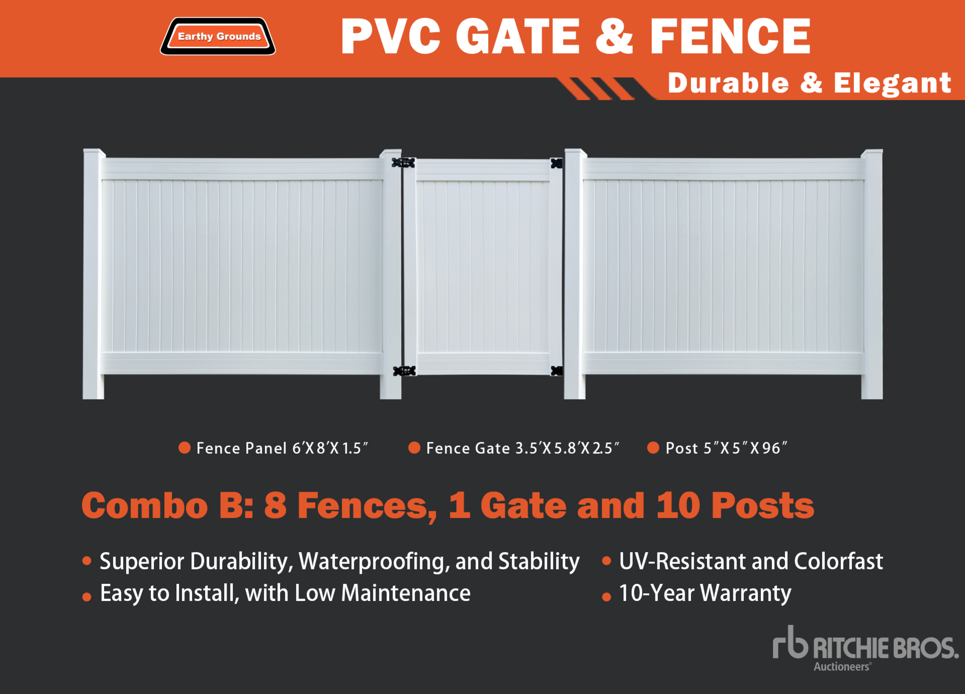 EG EarthyGrounds Combo-B 8 ft x 6 ft PVC Fencing (Unused)