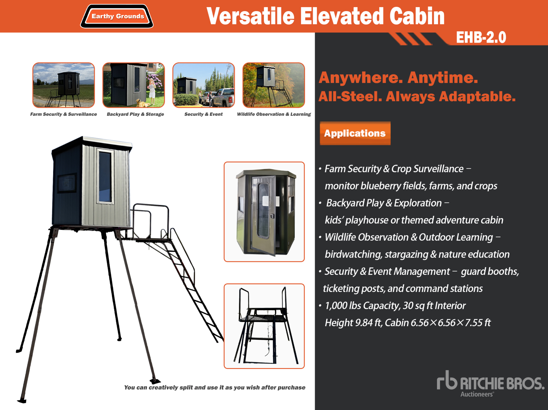EG EarthyGrounds Elevated Steel Cabin Divers - Structure portative (Unused)
