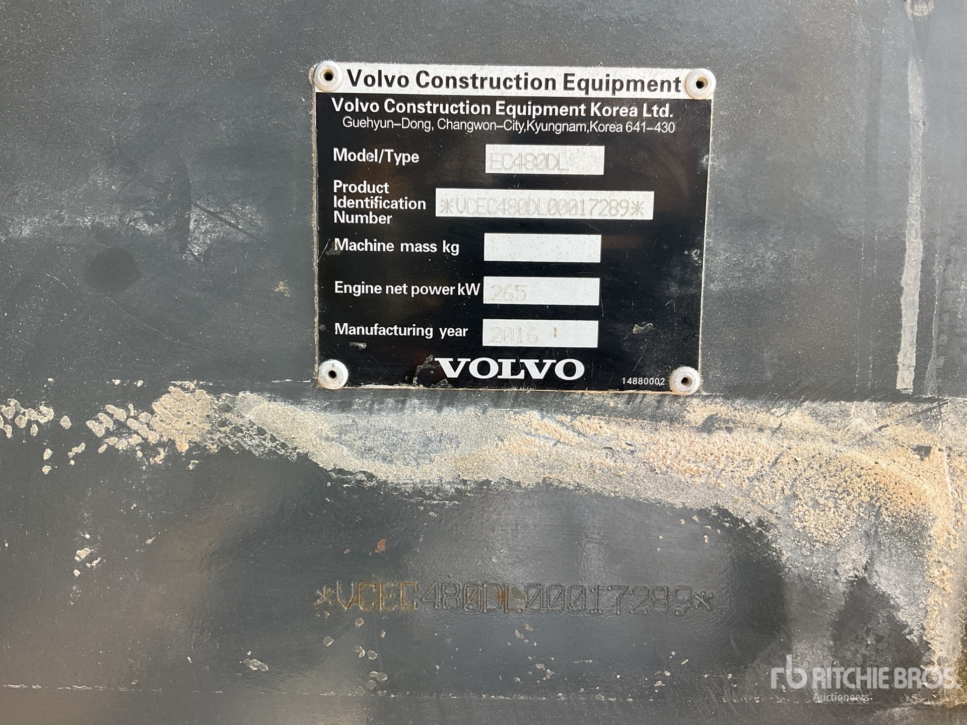 2016 Volvo EC480DL Tracked Excavator