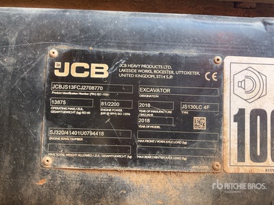 2018 JCB JS130LC Excavadora de Cadenas