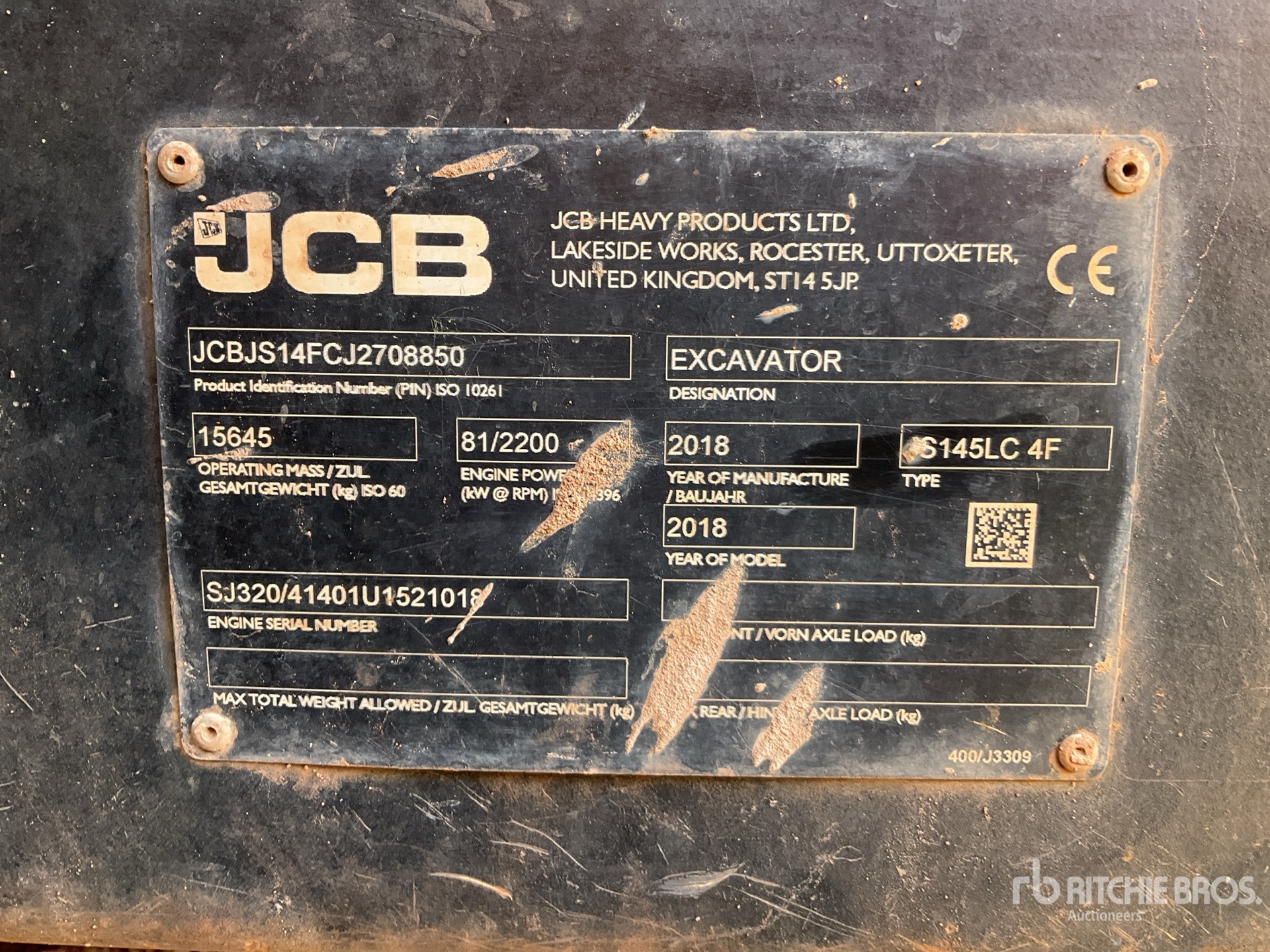2018 JCB JS145LC Pelle Hydraulique sur Chenilles