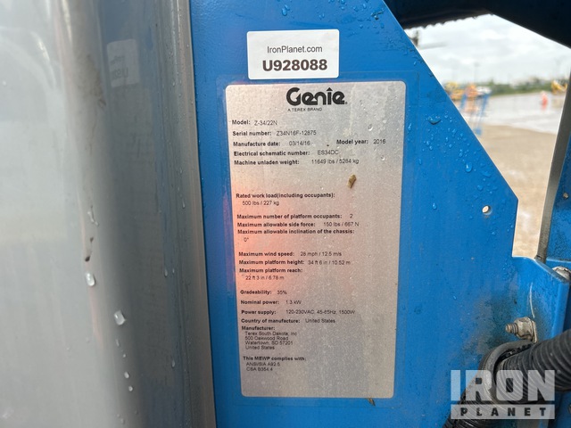 ELEVADOR ARTICULADO 2016 GENIE Z3422N