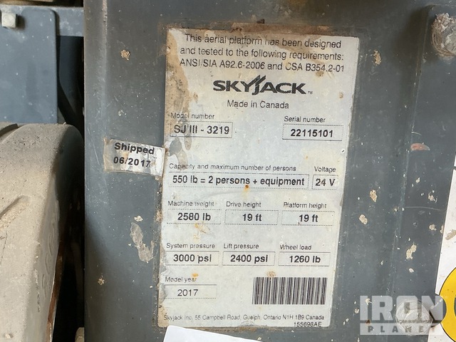ELEVADOR TIJERA 2017 SKYJACK SJIII3219