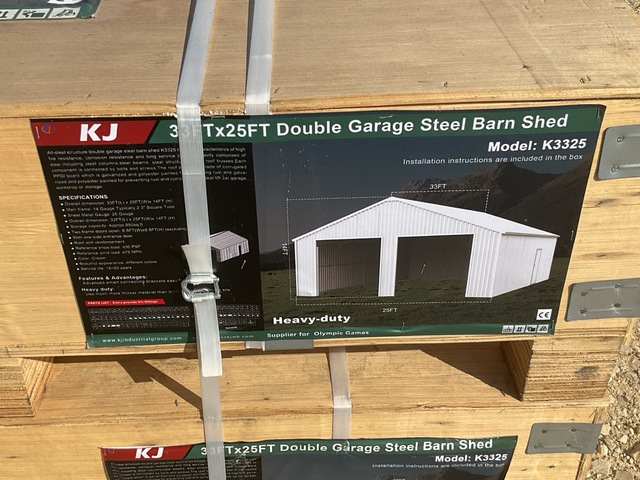 KJ K3325 Double Garage Steel Barn Shed - Unused