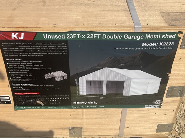 KJ K2223 Double Garage Metal Shed - Unused