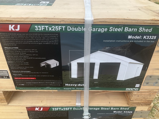 KJ K3325 Double Garage Steel Barn Shed - Unused KJ K3325 Double Garage Steel Barn Shed - Unused