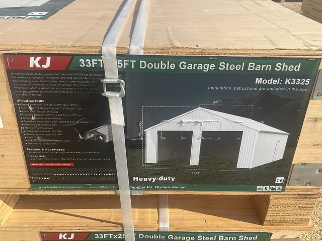 KJ K3325 Double Garage Steel Barn Shed - Unused