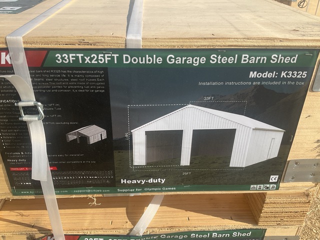 KJ K3325 Double Garage Steel Barn Shed - Unused KJ K3325 Double Garage Steel Barn Shed - Unused