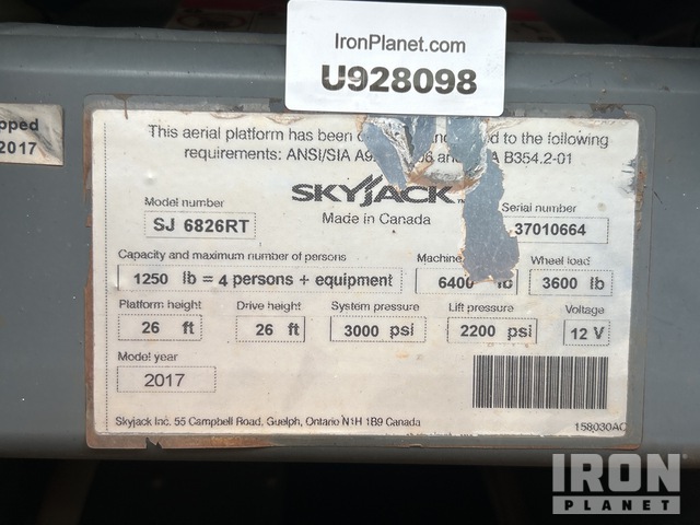 ELEVADOR TIJERA 2017 SKYJACK SJ6826RT