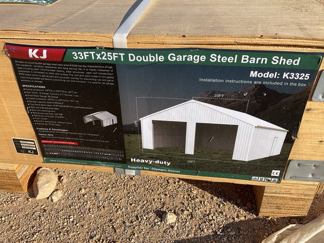 KJ K3325 Double Garage Steel Barn Shed - Unused KJ K3325 Double Garage Steel Barn Shed - Unused