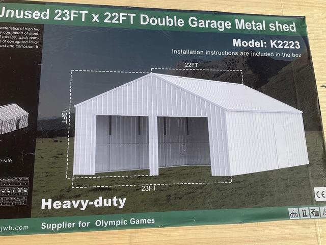 KJ K2223 Double Garage Metal Shed - Unused KJ K2223 Double Garage Metal Shed - Unused
