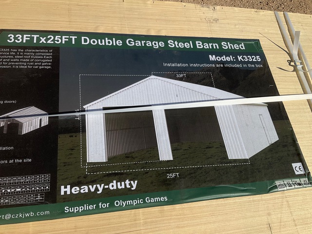 KJ K3325 Double Garage Steel Barn Shed - Unused