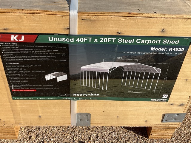 KJ K4020 Steel Carport Shed - Unused KJ K4020 Steel Carport Shed - Unused