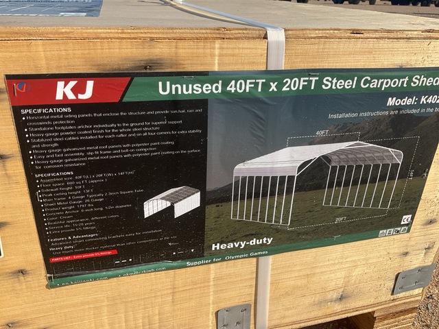 KJ K4020 Steel Carport Shed - Unused