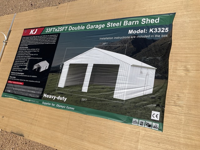KJ K3325 Double Garage Steel Barn Shed - Unused
