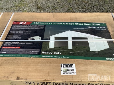 KJ K3325 Double Garage Steel Barn Shed - Unused