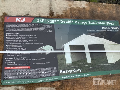 KJ K3325 Double Garage Steel Barn Shed - Unused