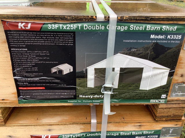 KJ K3325 Double Garage Steel Barn Shed - Unused