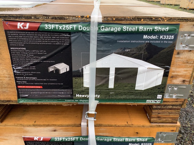 KJ K3325 Double Garage Steel Barn Shed - Unused KJ K3325 Double Garage Steel Barn Shed - Unused