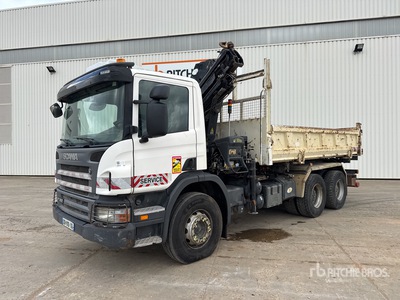 2008 Hiab 166E-3 HIPRO 5700 kg on 2008 Scania P380 Camion Benne Avec Grue 6x4 Camión Dumper con Grúa
