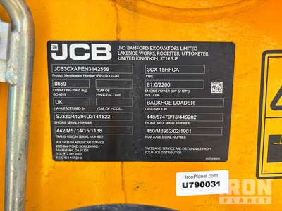2022 JCB 3CX15 4x4 Backhoe Loader