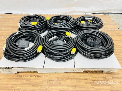Quantity of (12) LEX 15 Amp 50 ft Electrical Power Cables w/ Quad Boxes (Unused)