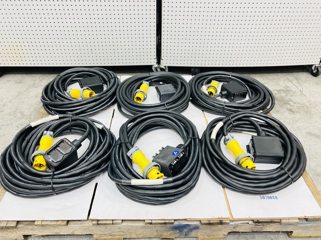 Quantity of (6) 20 Amp LEX Power Distribution Cables w/ Quad Boxes (Unused)